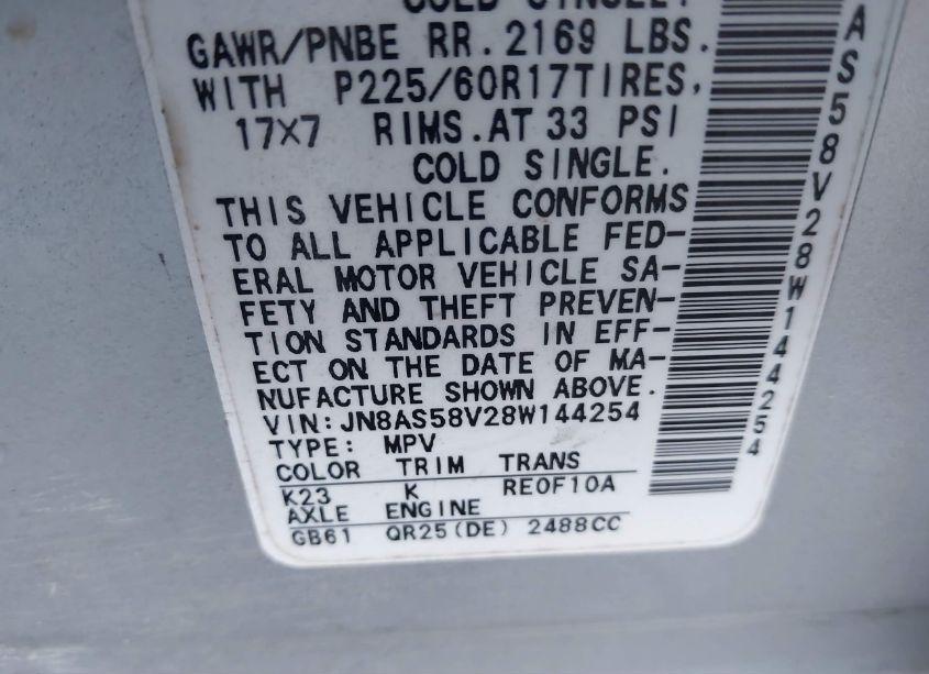 Photo 9 of 2008 Nissan Rogue SL (VIN JN8AS58V28W144254)