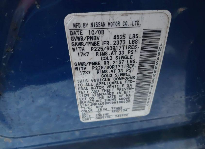 Photo 9 of 2009 Nissan Rogue SL (VIN JN8AS58V29W168930)