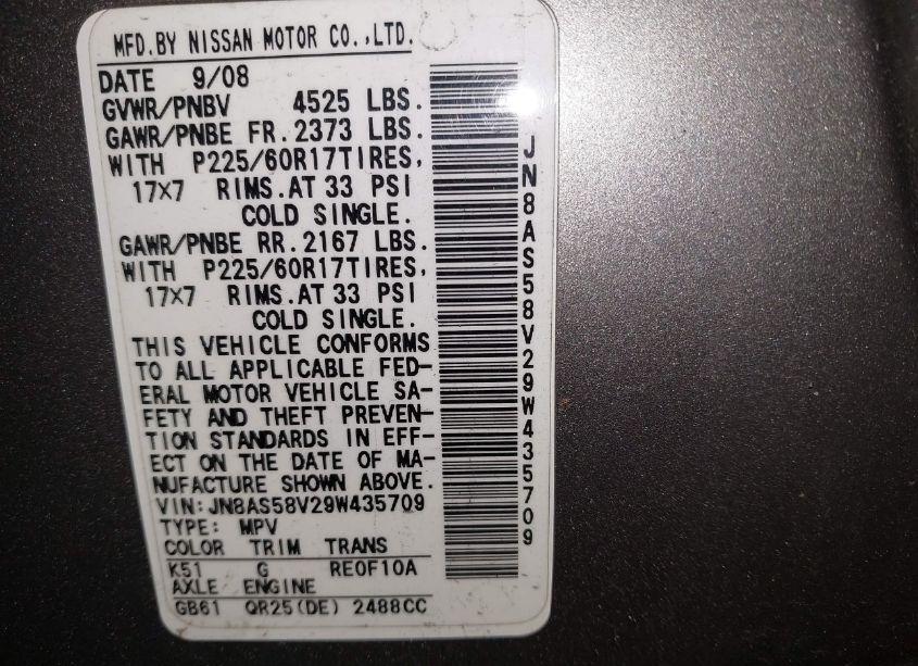 Photo 9 of 2009 Nissan Rogue SL (VIN JN8AS58V29W435709)