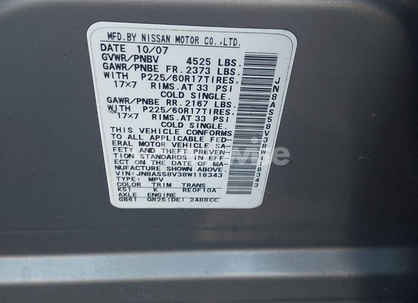 Photo 9 of 2008 Nissan Rogue SL (VIN JN8AS58V38W118343)