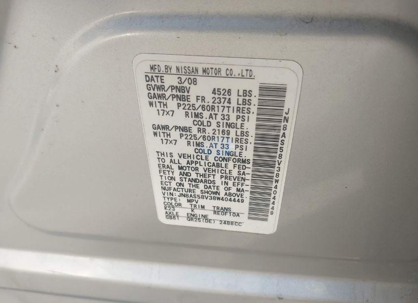 Photo 9 of 2008 Nissan Rogue SL (VIN JN8AS58V38W404449)