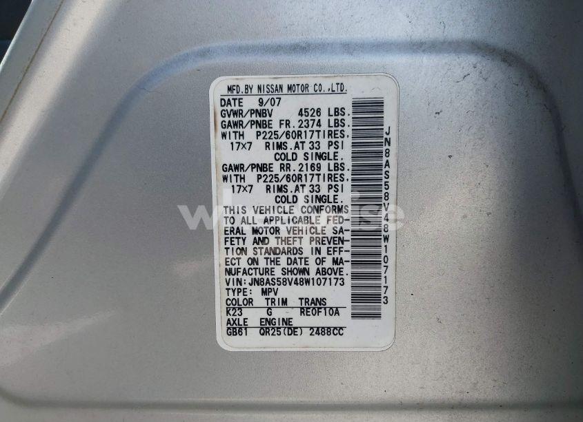 Photo 9 of 2008 Nissan Rogue SL (VIN JN8AS58V48W107173)