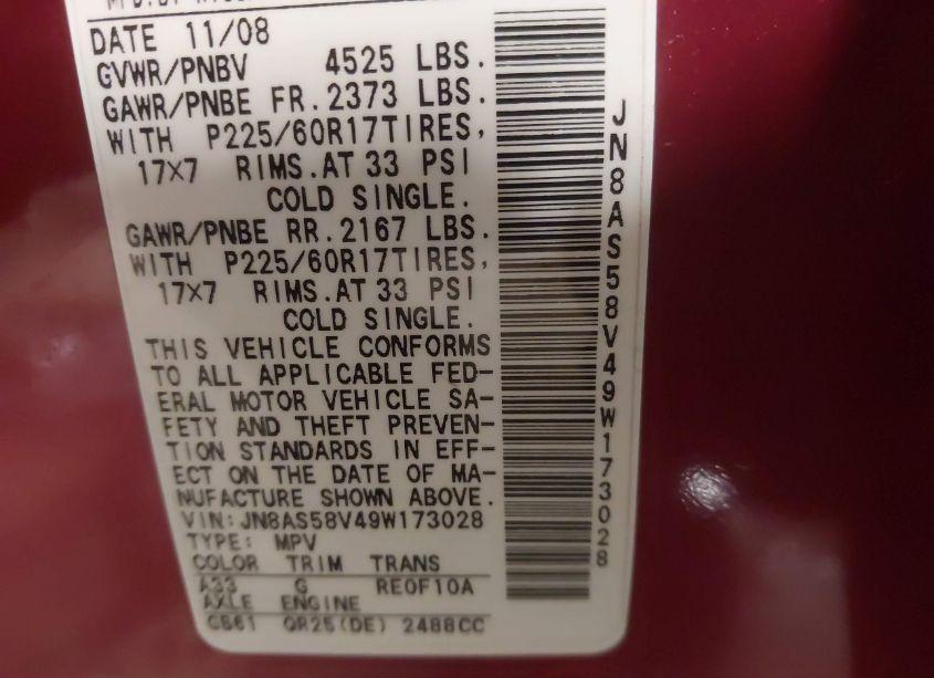 Photo 9 of 2009 Nissan Rogue SL (VIN JN8AS58V49W173028)