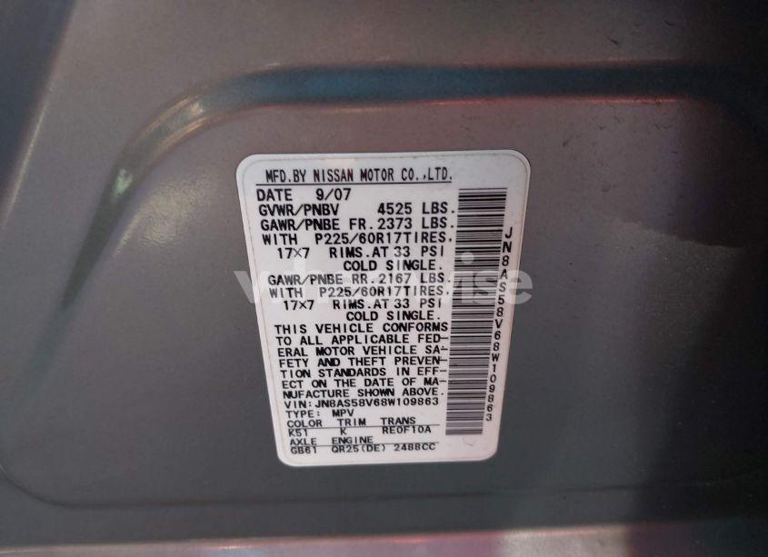 Photo 9 of 2008 Nissan Rogue SL (VIN JN8AS58V68W109863)
