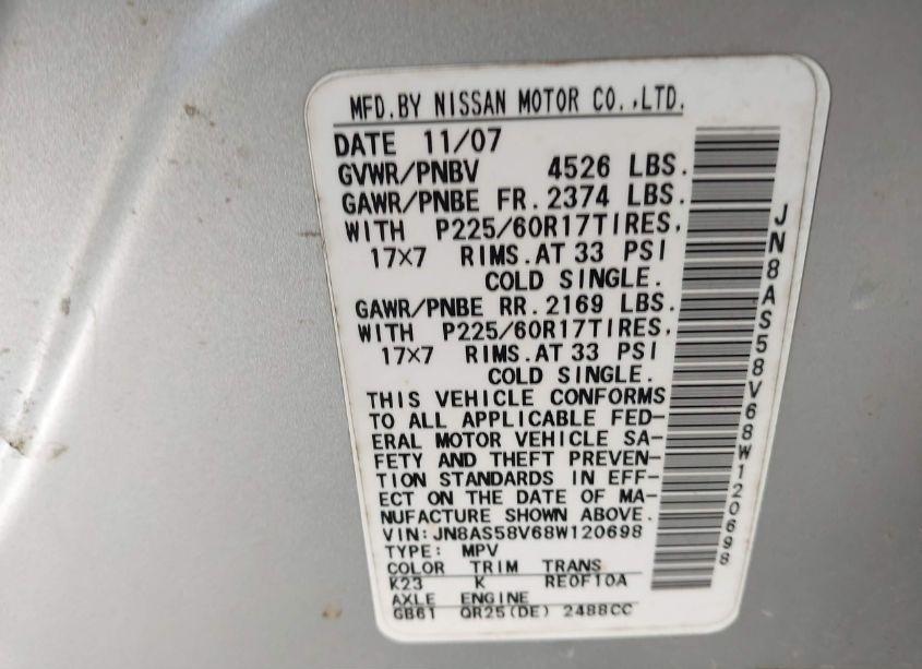 Photo 9 of 2008 Nissan Rogue SL (VIN JN8AS58V68W120698)