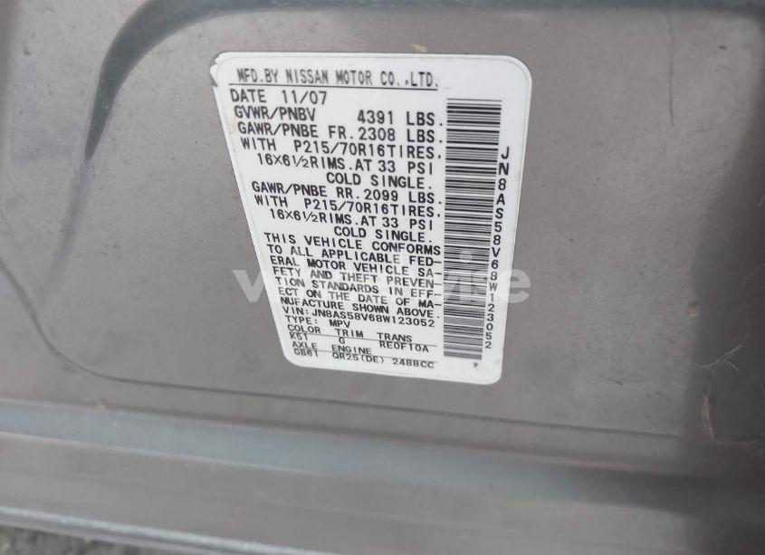 Photo 9 of 2008 Nissan Rogue S (VIN JN8AS58V68W123052)