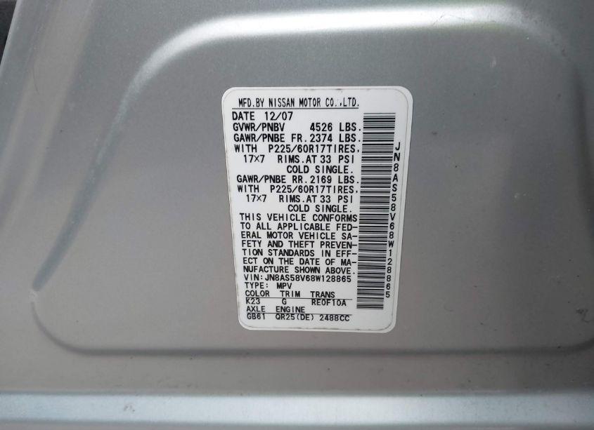 Photo 9 of 2008 Nissan Rogue SL (VIN JN8AS58V68W128865)