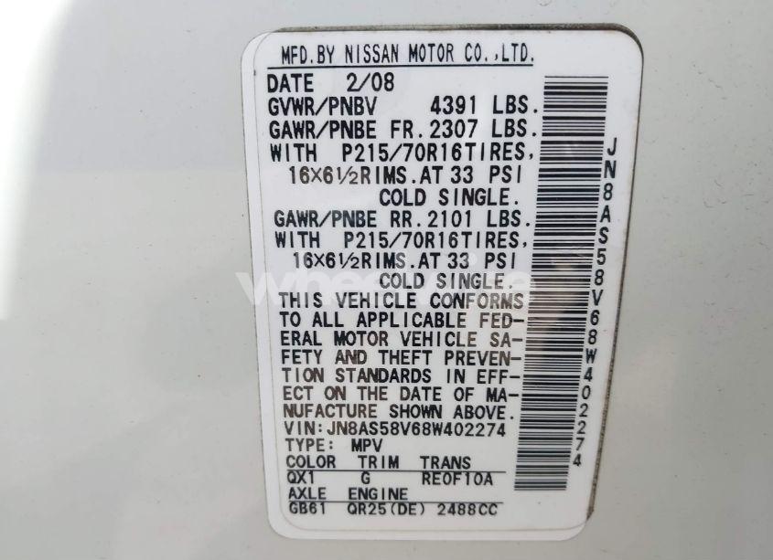 Photo 9 of 2008 Nissan Rogue S (VIN JN8AS58V68W402274)