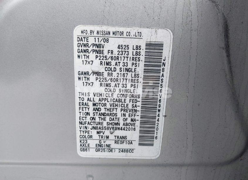 Photo 9 of 2009 Nissan Rogue SL (VIN JN8AS58V69W442016)