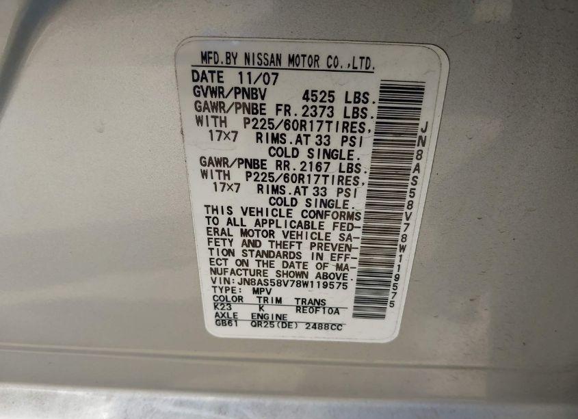 Photo 9 of 2008 Nissan Rogue SL (VIN JN8AS58V78W119575)