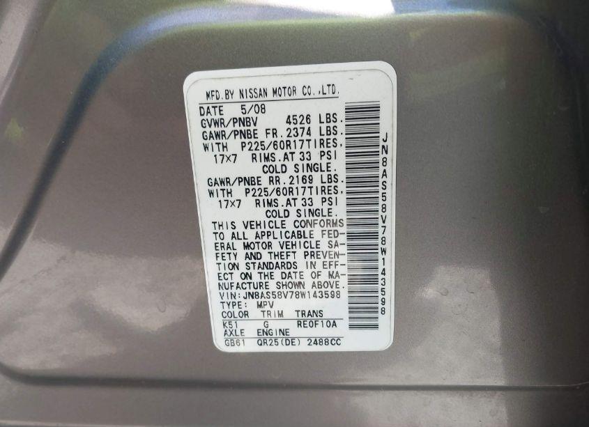 Photo 9 of 2008 Nissan Rogue SL (VIN JN8AS58V78W143598)