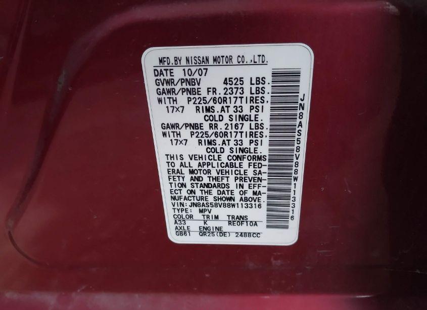 Photo 9 of 2008 Nissan Rogue SL (VIN JN8AS58V88W113316)