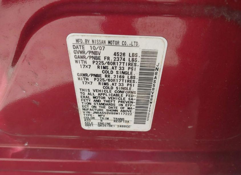 Photo 9 of 2008 Nissan Rogue SL (VIN JN8AS58V88W117222)