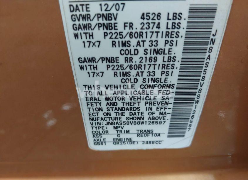 Photo 9 of 2008 Nissan Rogue SL (VIN JN8AS58V88W126597)