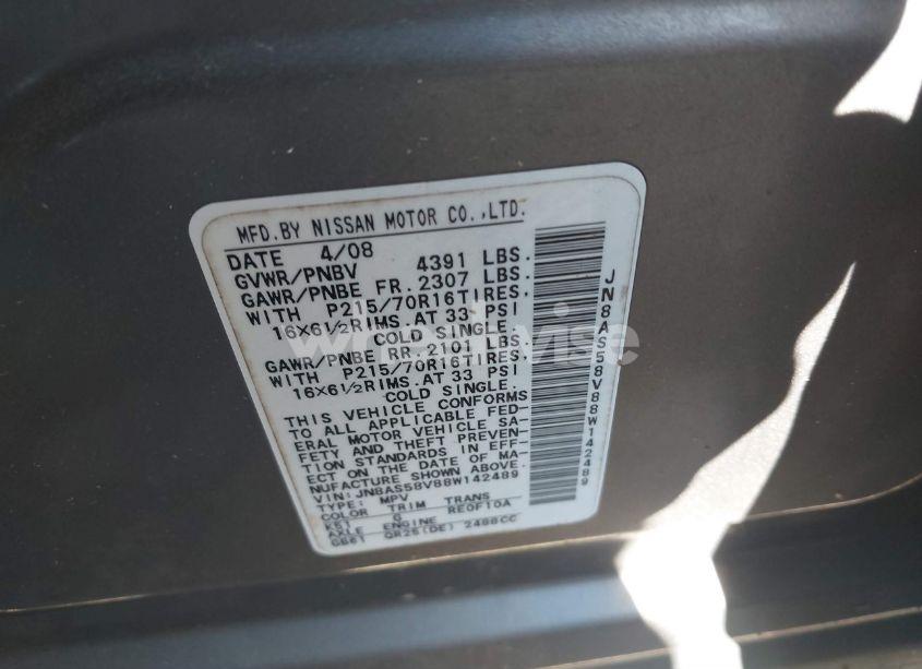 Photo 9 of 2008 Nissan Rogue S (VIN JN8AS58V88W142489)