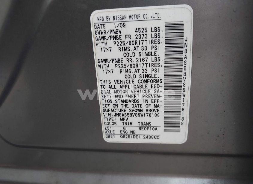 Photo 9 of 2009 Nissan Rogue SL (VIN JN8AS58V89W176188)