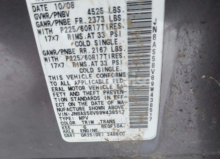 Photo 9 of 2009 Nissan Rogue SL (VIN JN8AS58V89W438517)