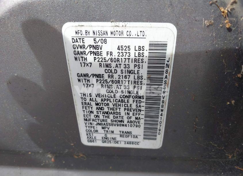 Photo 9 of 2008 Nissan Rogue SL (VIN JN8AS58V98W410790)