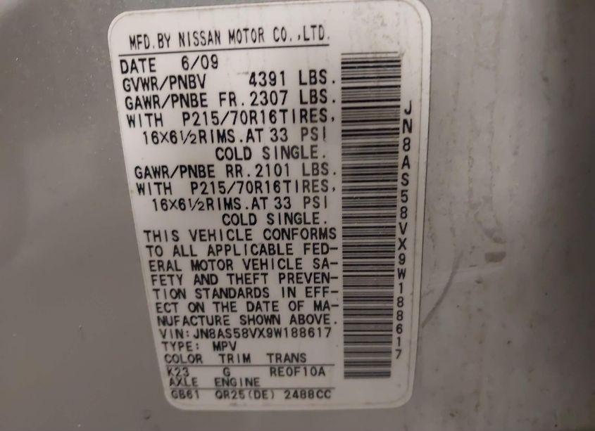 Photo 9 of 2009 Nissan Rogue S (VIN JN8AS58VX9W188617)