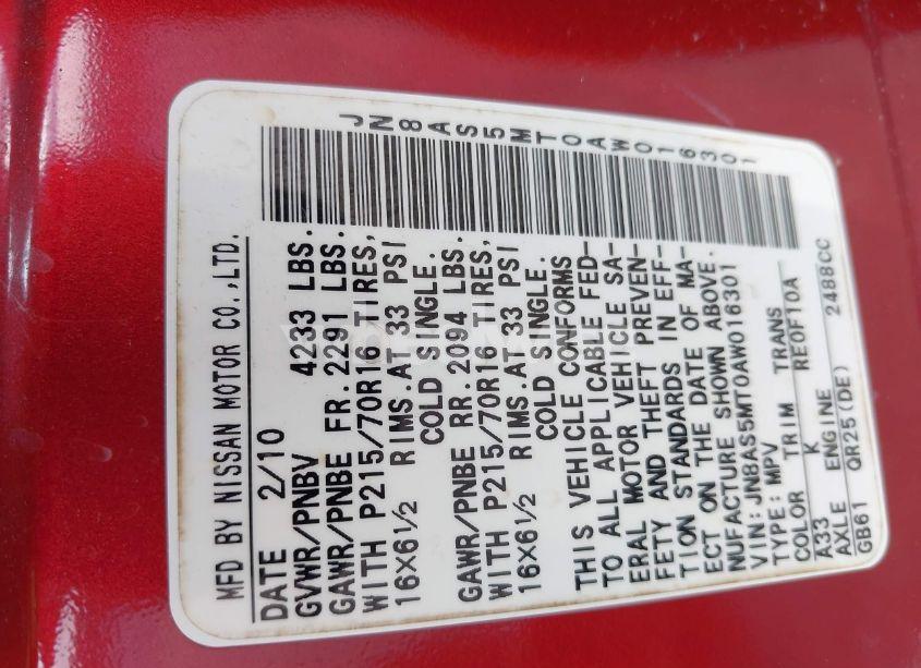 Photo 9 of 2010 Nissan Rogue S (VIN JN8AS5MT0AW016301)