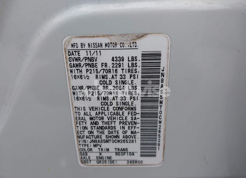 Photo 9 of 2012 Nissan Rogue S (VIN JN8AS5MT0CW265281)