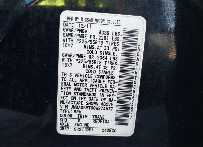 Photo 9 of 2012 Nissan Rogue SV W/SL PKG (VIN JN8AS5MT0CW274577)