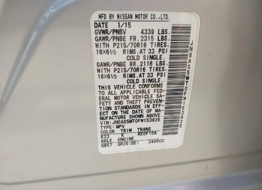 Photo 9 of 2015 Nissan Rogue SELECT S (VIN JN8AS5MT0FW153925)