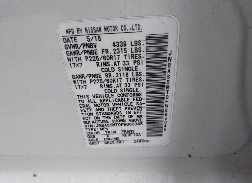 Photo 9 of 2015 Nissan Rogue SELECT S (VIN JN8AS5MT0FW665345)