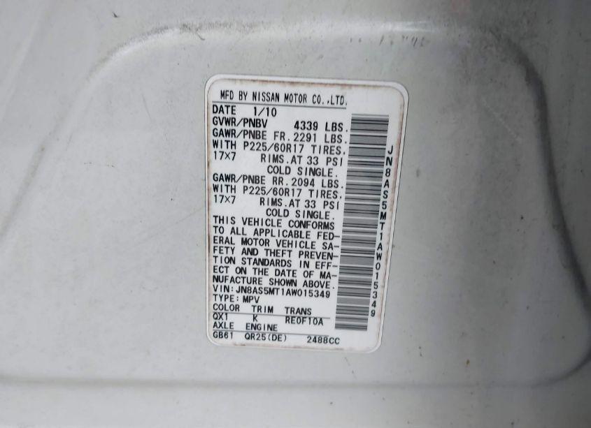 Photo 9 of 2010 Nissan Rogue SL (VIN JN8AS5MT1AW015349)