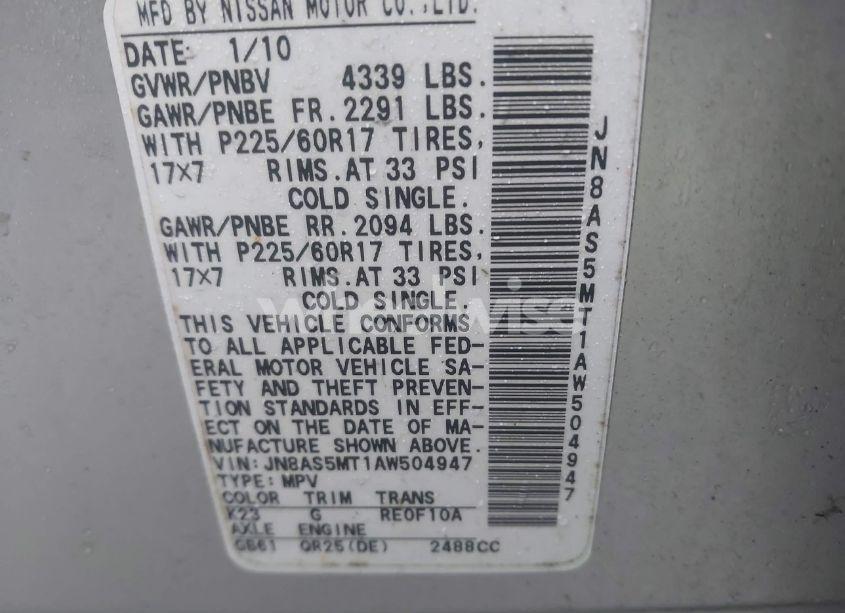 Photo 9 of 2010 Nissan Rogue SL (VIN JN8AS5MT1AW504947)