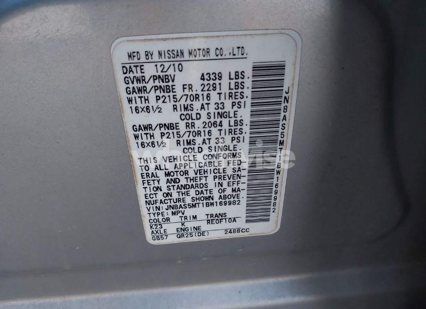 Photo 9 of 2011 Nissan Rogue S (VIN JN8AS5MT1BW169982)