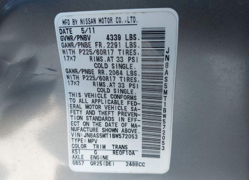 Photo 9 of 2011 Nissan Rogue SV (VIN JN8AS5MT1BW572053)