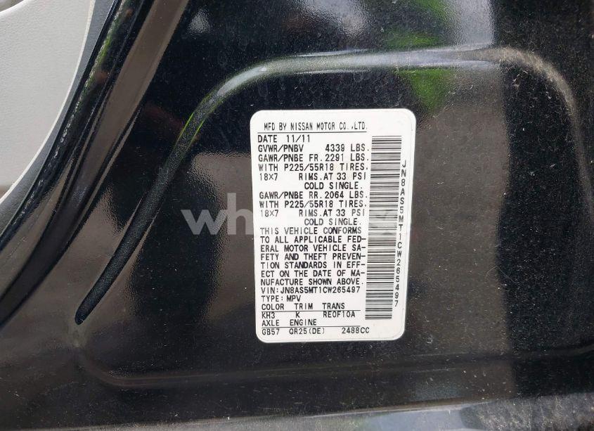 Photo 9 of 2012 Nissan Rogue SV W/SL PKG (VIN JN8AS5MT1CW265497)