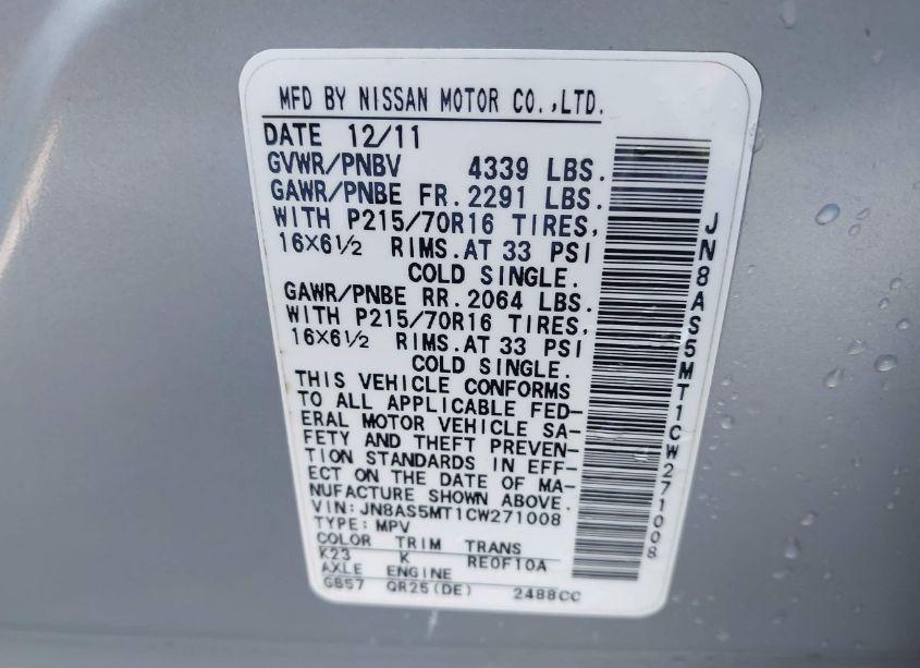 Photo 9 of 2012 Nissan Rogue S (VIN JN8AS5MT1CW271008)