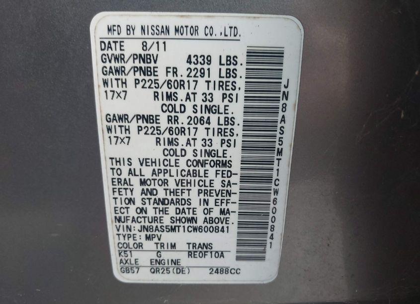 Photo 9 of 2012 Nissan Rogue SV (VIN JN8AS5MT1CW600841)