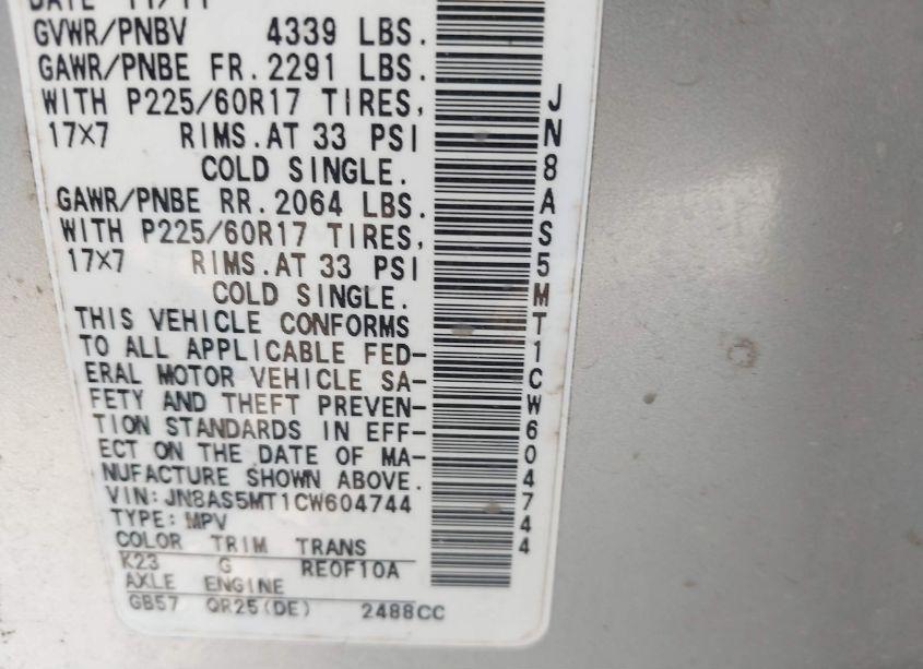 Photo 9 of 2012 Nissan Rogue SV (VIN JN8AS5MT1CW604744)