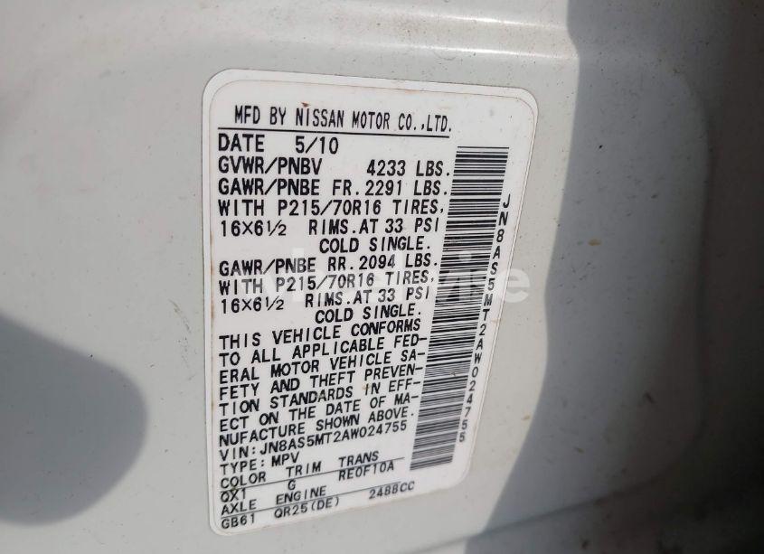 Photo 9 of 2010 Nissan Rogue S (VIN JN8AS5MT2AW024755)