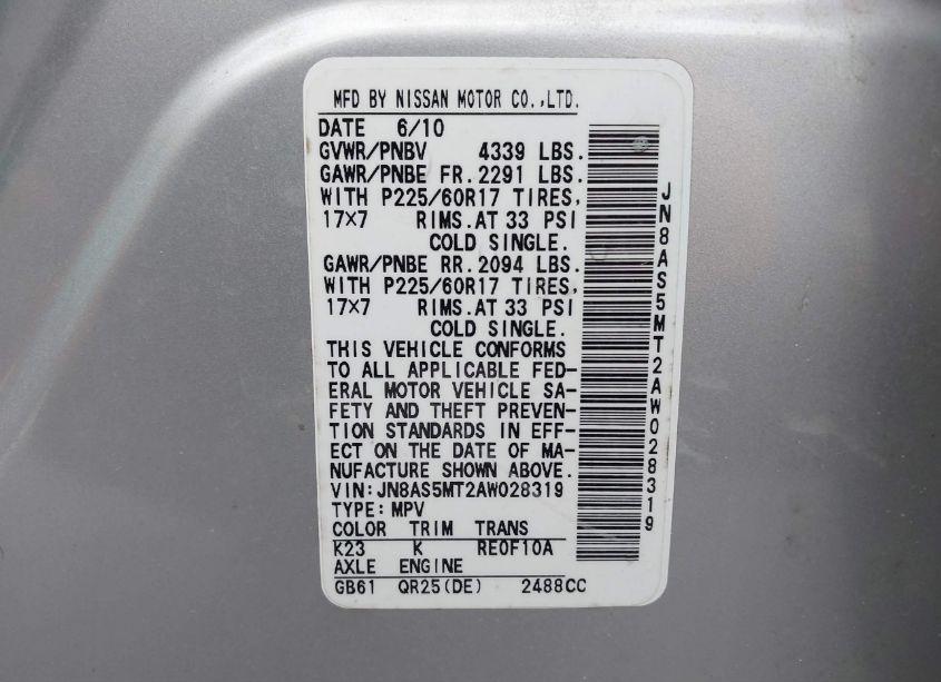 Photo 9 of 2010 Nissan Rogue SL (VIN JN8AS5MT2AW028319)