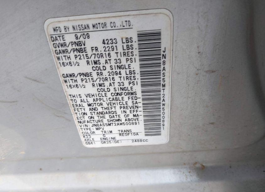 Photo 9 of 2010 Nissan Rogue S (VIN JN8AS5MT2AW500891)