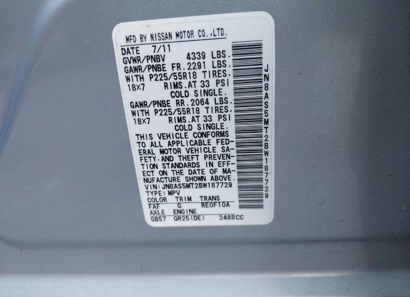 Photo 9 of 2011 Nissan Rogue SV (VIN JN8AS5MT2BW187729)