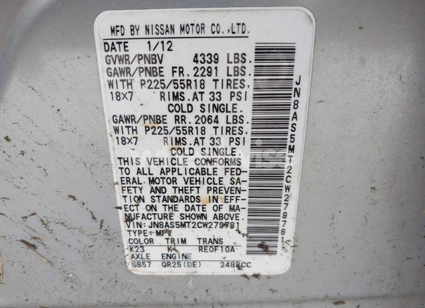 Photo 9 of 2012 Nissan Rogue SV W/SL PKG (VIN JN8AS5MT2CW279781)