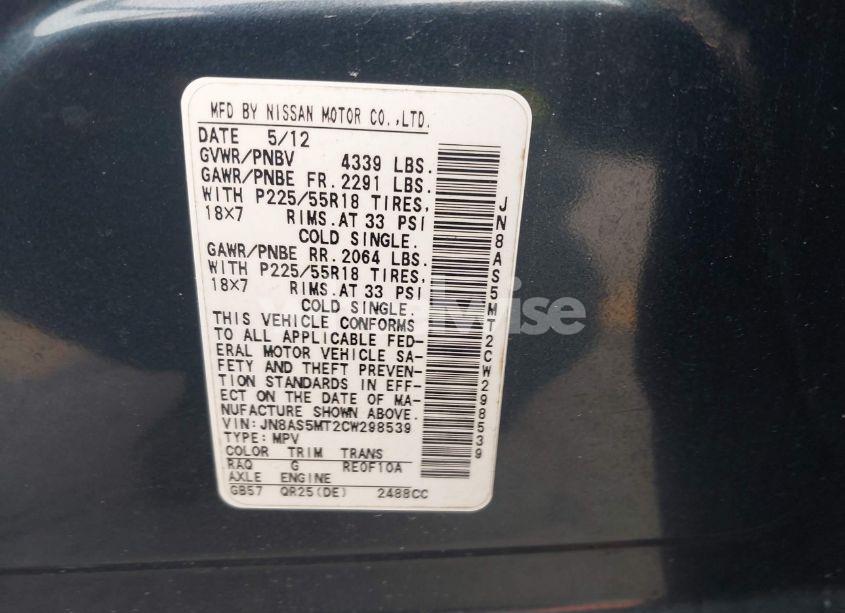 Photo 9 of 2012 Nissan Rogue SV W/SL PKG (VIN JN8AS5MT2CW298539)