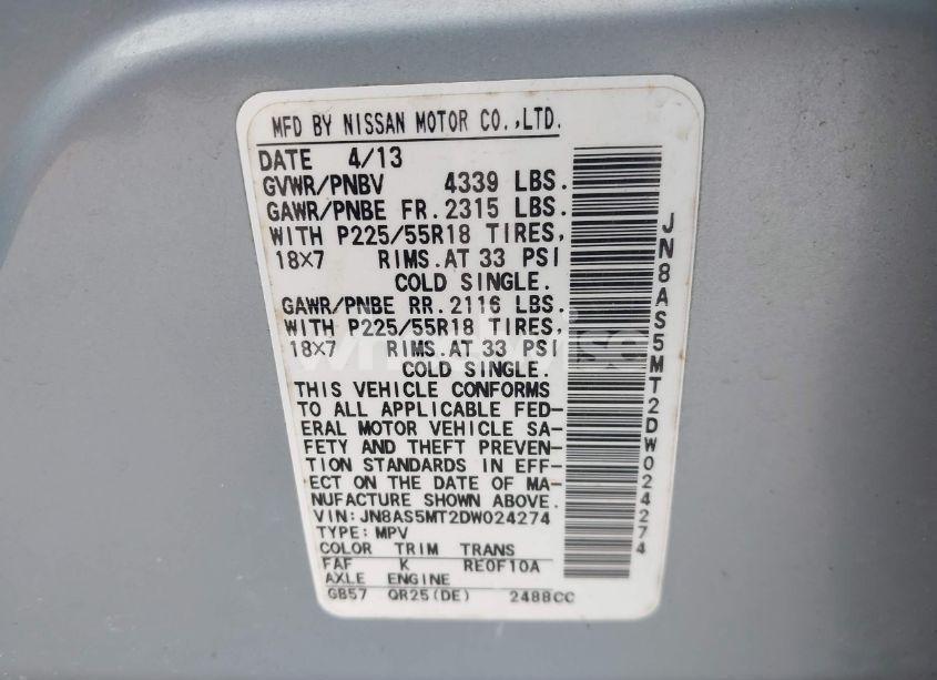 Photo 9 of 2013 Nissan Rogue SV W/SL PKG (VIN JN8AS5MT2DW024274)