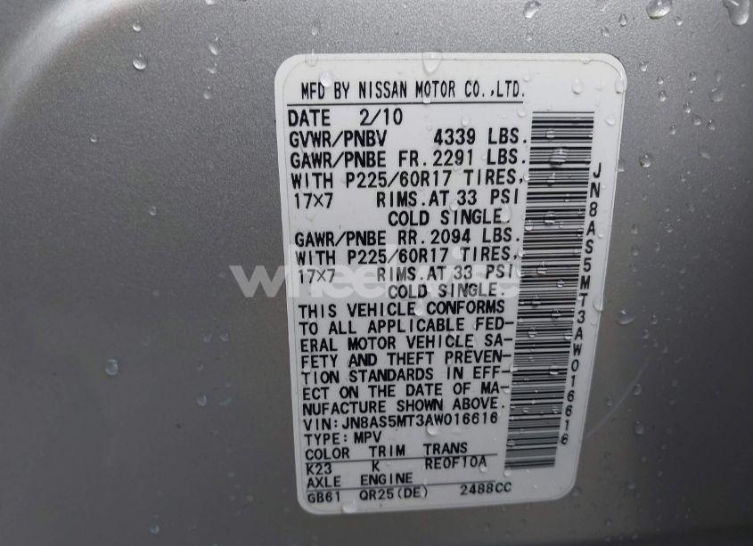 Photo 9 of 2010 Nissan Rogue SL (VIN JN8AS5MT3AW016616)