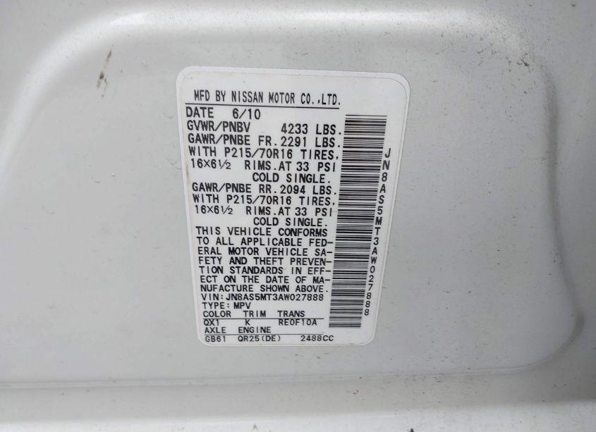 Photo 9 of 2010 Nissan Rogue S (VIN JN8AS5MT3AW027888)