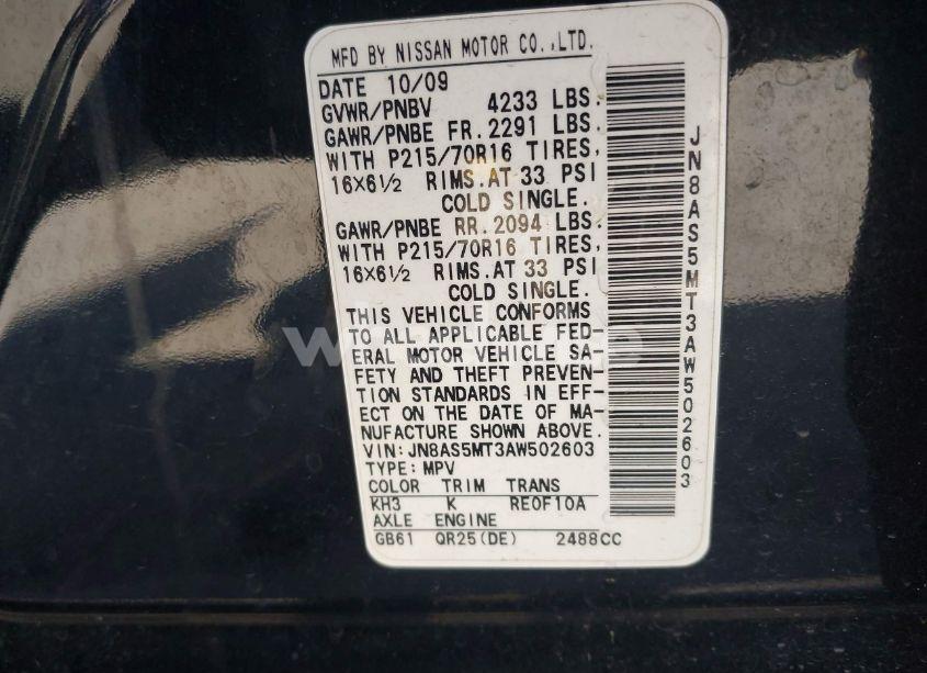 Photo 9 of 2010 Nissan Rogue S (VIN JN8AS5MT3AW502603)