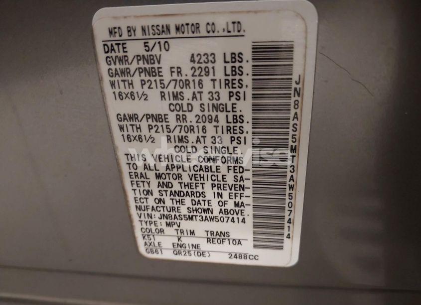 Photo 9 of 2010 Nissan Rogue S (VIN JN8AS5MT3AW507414)