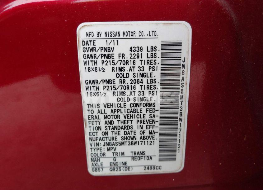 Photo 9 of 2011 Nissan Rogue S (VIN JN8AS5MT3BW171121)