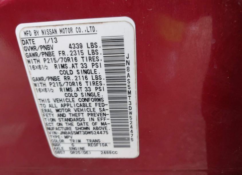 Photo 9 of 2013 Nissan Rogue S (VIN JN8AS5MT3DW524475)