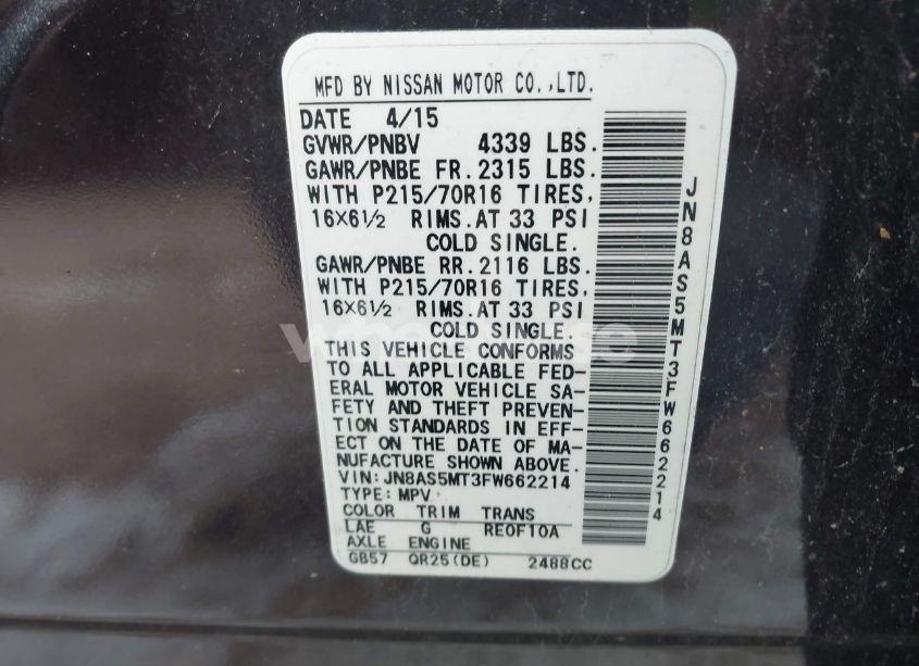 Photo 9 of 2015 Nissan Rogue SELECT S (VIN JN8AS5MT3FW662214)